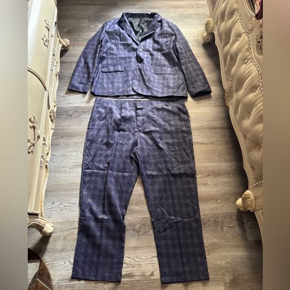 SHEIN Navy Checkered Suit Set